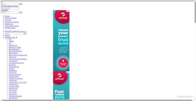 Security scan screenshot of https://speedtest.mybroadband.co.za/