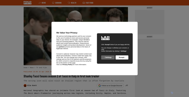 Security scan screenshot of https://www.foodbible.com/news/tv-and-film/stanley-tucci-in-italy-series-two-trailer-144111-20260416
