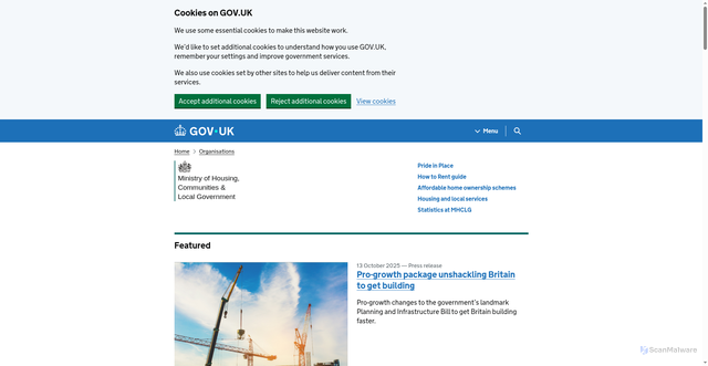 Security scan screenshot of https://www.gov.uk/government/organisations/ministry-of-housing-communities-local-government