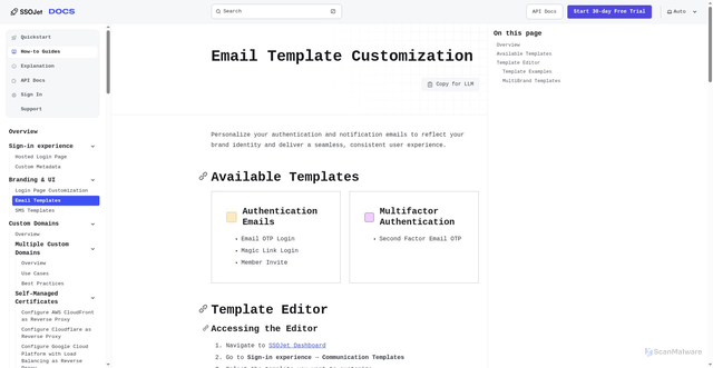 Security scan screenshot of https://ssojet-docs.pages.dev/en/how-to-guides/branding/email-template/
