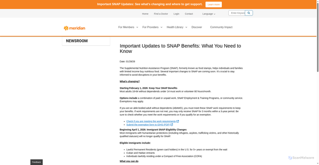 Security scan screenshot of https://www.ilmeridian.com/newsroom/important-updates-to-snap-benefits--what-you-need-to-know.html