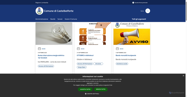 Security scan screenshot of https://www.comune.castelbelforte.mn.it/it