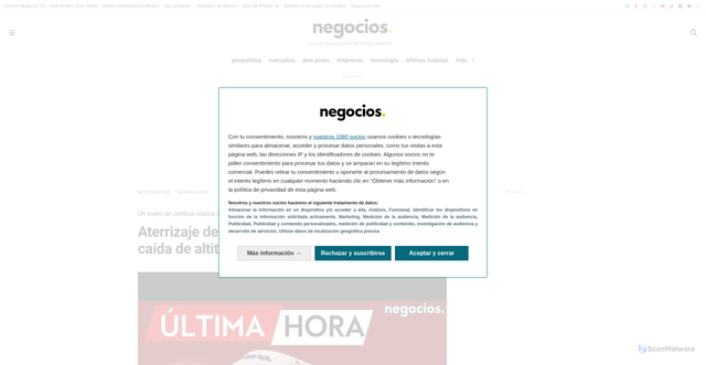 Security scan screenshot of https://www.negocios.com/articulo/ultima-hora/aterrizaje-emergencia-tampa-brusca-caida-altitud-vuelo-jetblue/20251031094254470851.html