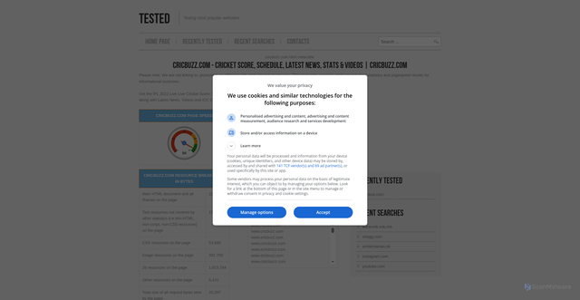 Security scan screenshot of http://cricbuzz.com.testednet.com/