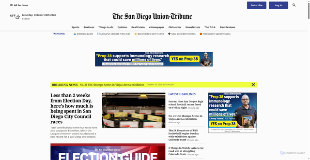 Security scan screenshot of https://sandiegouniontribune.com