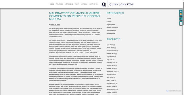 Security scan screenshot of https://www.quinnjohnston.com/malpractice-manslaughter-comments-people-v-conrad-murray/