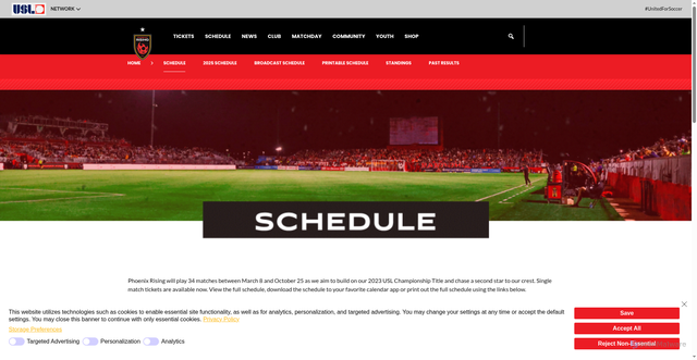 Security scan screenshot of https://www.phxrisingfc.com/schedule/