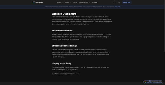 Security scan screenshot of https://mzansiwinspro.pages.dev/affiliate-disclosure