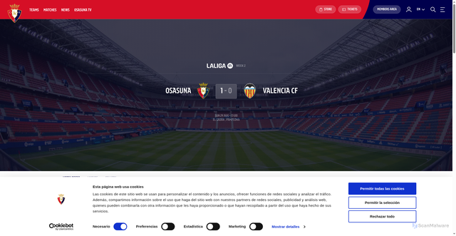 Security scan screenshot of https://www.osasuna.es/en-laliga-2025-osasuna-vs-valencia