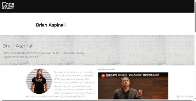 Security scan screenshot of https://www.codebreakeredu.com/leadership-team/brian-aspinall/