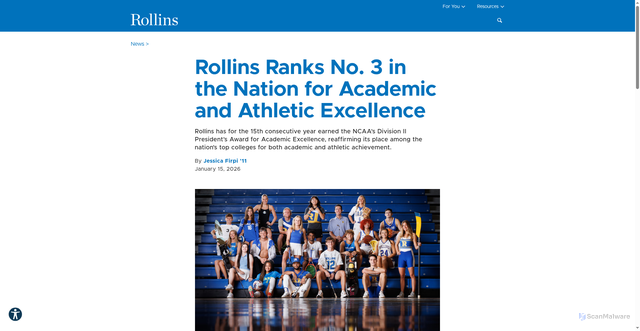 Security scan screenshot of https://rollins-edu--sandbox-drafts-visual-preview.pages.dev/news/rollins-ranks-top-5-in-the-nation-for-academic-and-athletic-excellence/