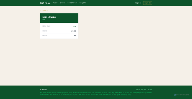 Security scan screenshot of https://www.pgapicks.com/players/1920