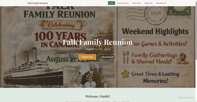 Security scan screenshot of https://falkfamilyreunion2026.org/
