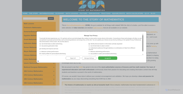 Security scan screenshot of https://www.storyofmathematics.com