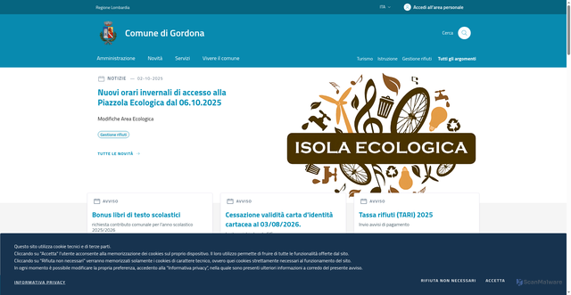 Security scan screenshot of https://www.comune.gordona.so.it/