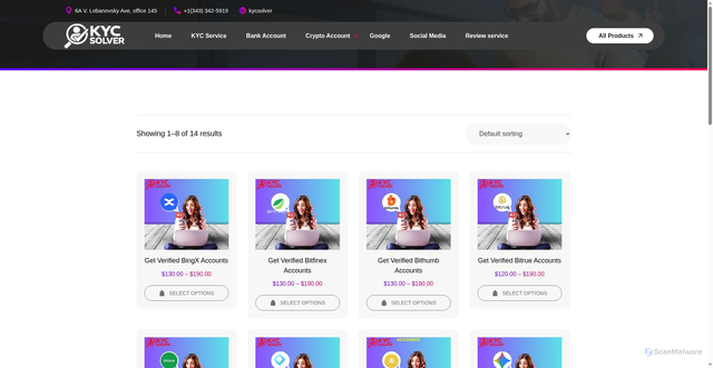 Security scan screenshot of https://kycsolver.com/product-category/crypto-account/