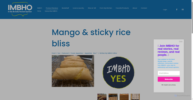 Security scan screenshot of https://www.imbho.com/reviews/mango-spring-rolls