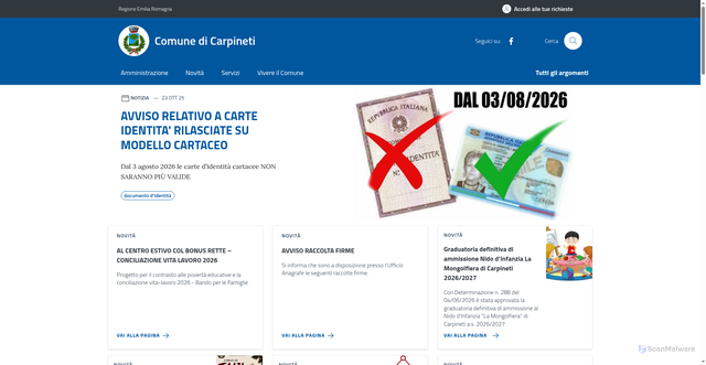 Security scan screenshot of https://www.comune.carpineti.re.it