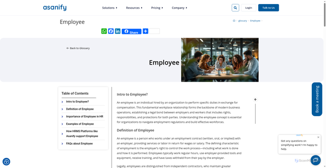 Security scan screenshot of https://asanify.com/glossary/employee/