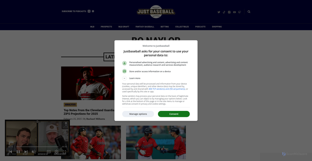 Security scan screenshot of https://www.justbaseball.com/player/bo-naylor/
