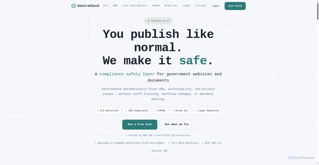 Security scan screenshot of http://sentracheck.com/