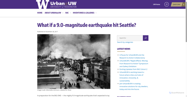 Security scan screenshot of https://urban.uw.edu/news/what-if-a-9-0-magnitude-earthquake-hit-seattle/