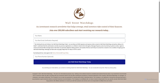 Security scan screenshot of https://wallstwatchdogs.com