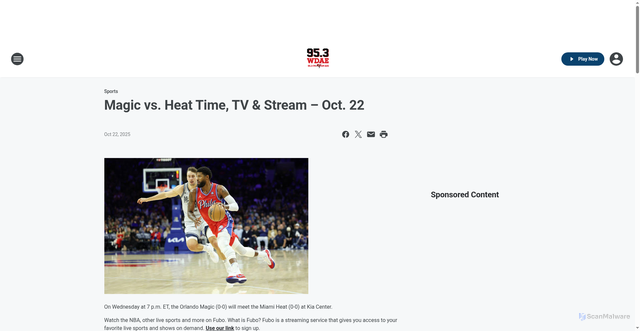 Security scan screenshot of https://953wdae.iheart.com/content/2025-10-22-magic-vs-heat-time-tv-stream-oct-22/