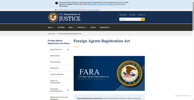 Security scan screenshot of https://www.justice.gov/nsd-fara