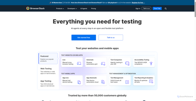Security scan screenshot of https://www.browserstack.com