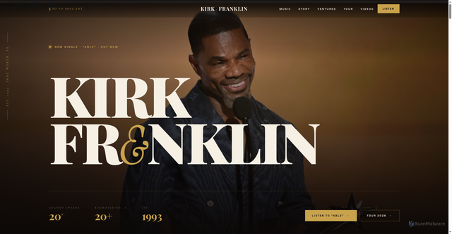 Security scan screenshot of https://kirkfranklin.com/