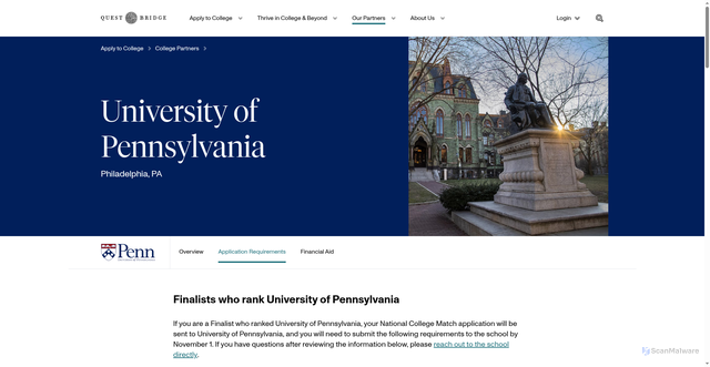 Security scan screenshot of https://www.questbridge.org/partners/college-partners/university-of-pennsylvania/application-requirements