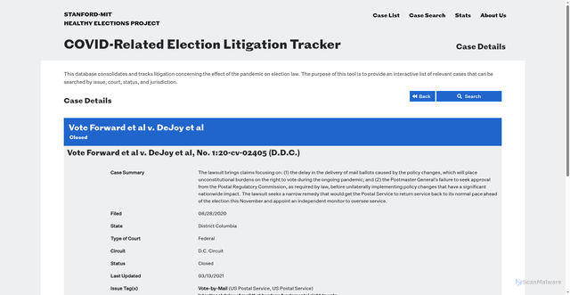 Security scan screenshot of https://healthyelections-case-tracker.stanford.edu/detail?id=228