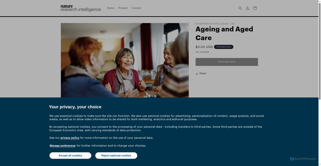 Security scan screenshot of https://nri-americas.nature.com/products/ageing-and-aged-care