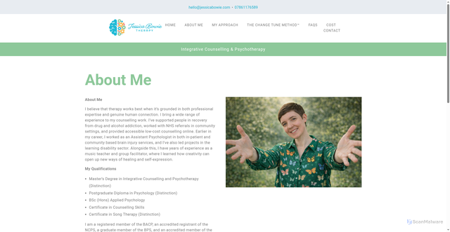 Security scan screenshot of https://jessicabowie.com/about-me/