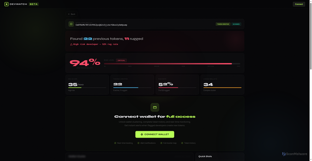 Security scan screenshot of https://check-bx5qmhcaz.devwatchstack.homes/?address=Cm6fNnMk7NfzStP9CZpsQA2v3jjzbcYGAxdJySmHpump