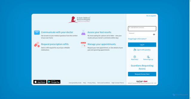 Security scan screenshot of https://mychart.stjude.org