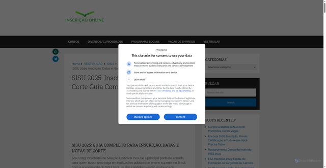 Security scan screenshot of https://inscricaoonline.net.br/sisu-2025-inscricao/