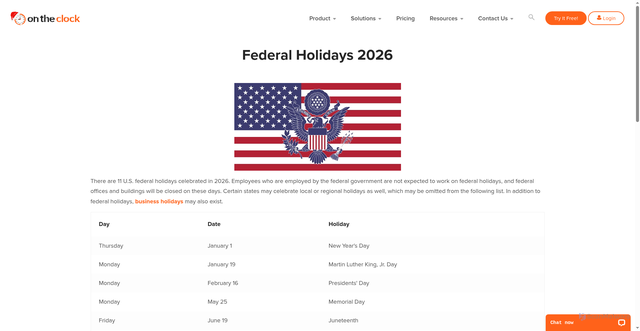 Security scan screenshot of https://www.ontheclock.com/Federal-Holidays.aspx