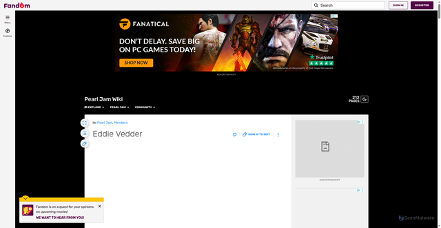 Security scan screenshot of https://pearl-jam.fandom.com/wiki/Eddie_Vedder
