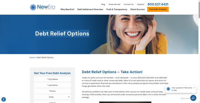 Security scan screenshot of https://neweradebtsolutions.com/other-debt-reduction-options/