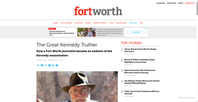 Security scan screenshot of https://fwtx.com/culture/the-great-kennedy-truther/