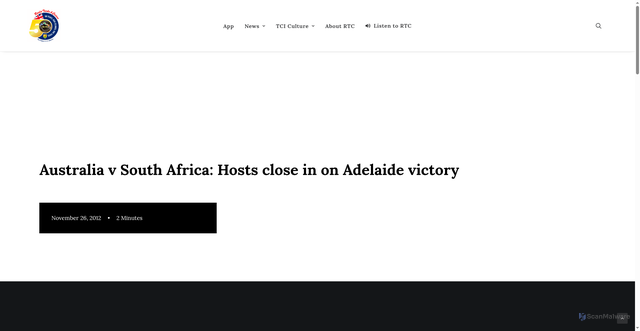 Security scan screenshot of https://www.rtc89fm.com/australia-v-south-africa-hosts-close-in-on-adelaide-victory/