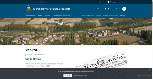 Security scan screenshot of https://www.comune.brignanofrascata.al.it/it-it/home