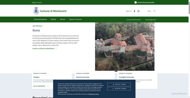 Security scan screenshot of https://www.comune.montecarlo.lu.it/
