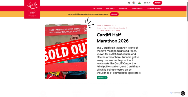 Security scan screenshot of https://www.walesairambulance.com/support-us/community-and-challenge-events/cardiff-half-marathon-2026