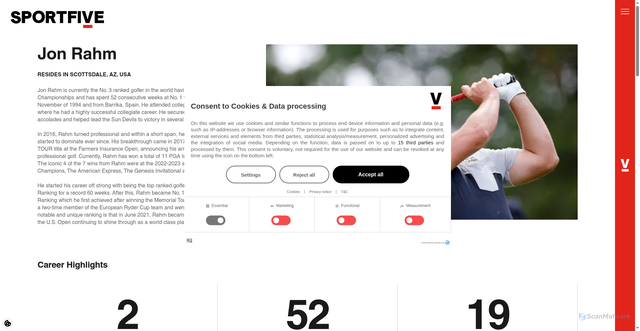Security scan screenshot of https://sportfive.com/sports/golf/jon-rahm