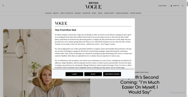 Security scan screenshot of https://www.vogue.co.uk/article/gwyneth-paltrow-british-vogue-interview
