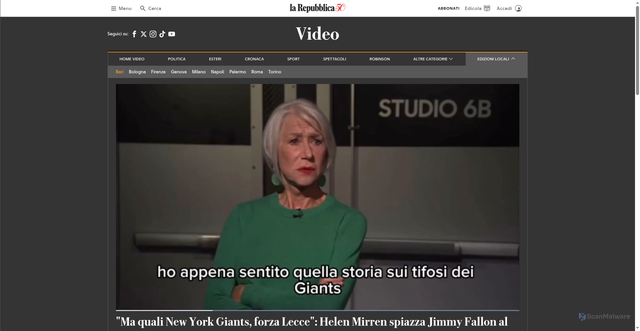 Security scan screenshot of https://bari.repubblica.it/cronaca/2026/09/17/video/forza_lecce_sono_una_tifosa_sfegatata_helen_mirren_spiazza_jimmy_fallon_al_the_tonight_show-425590283/