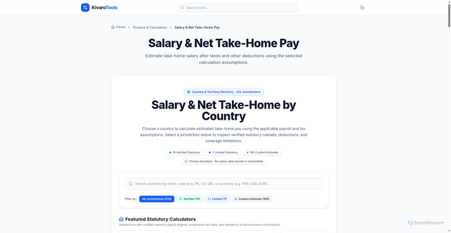 Security scan screenshot of http://kivarotools.com/finance/salary-calculator